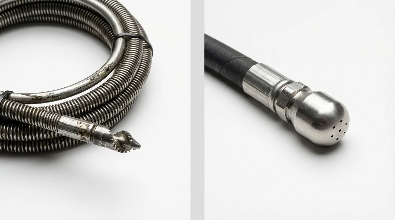 Drain snake cable and hydro jetting nozzle used for drain cleaning in Benton, TN