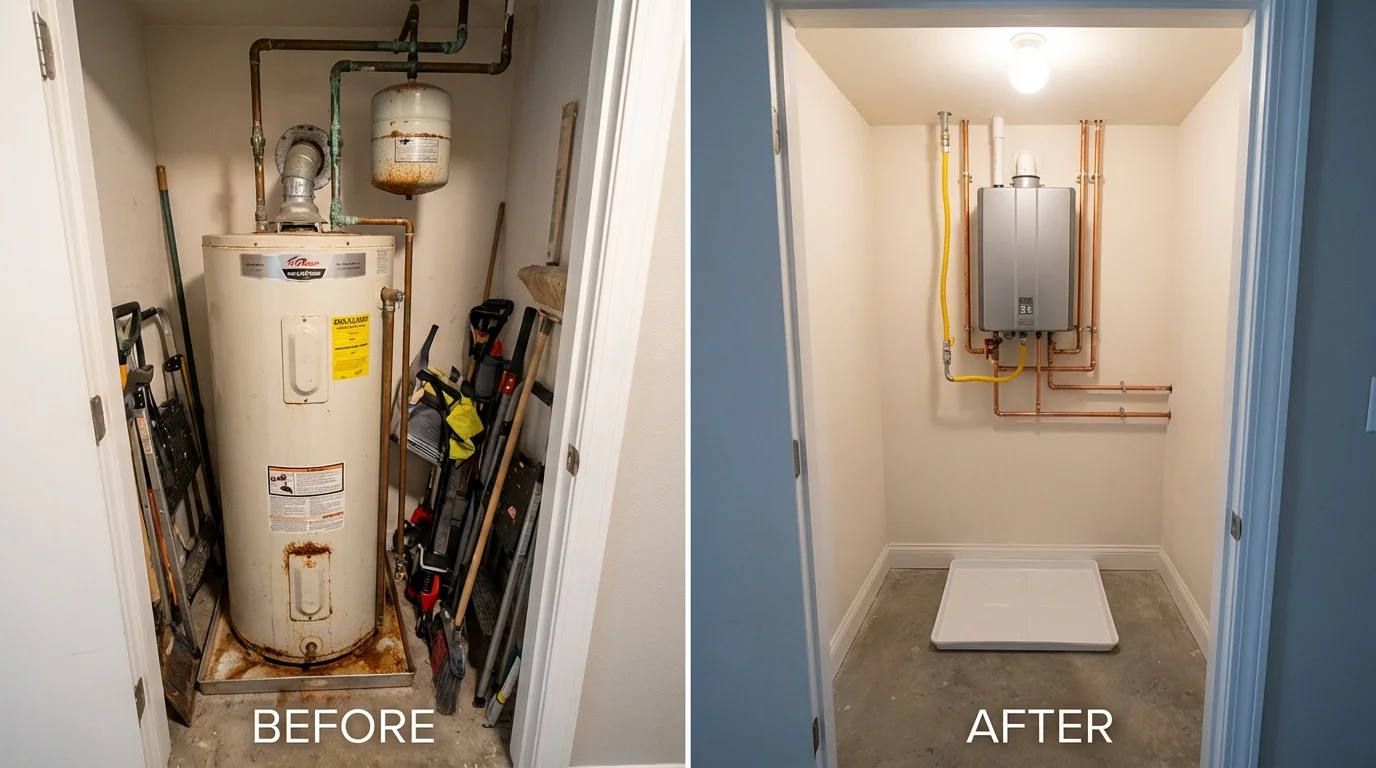 Tank water heater versus wall-mounted tankless unit comparison for Benton, TN homeowners